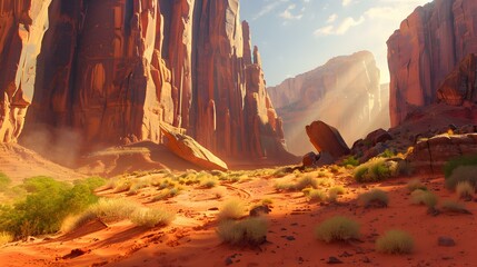 Poster - Red rocks in the desert surrounded by bright img