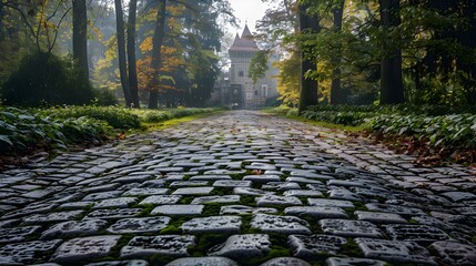 Poster - Landscape path made of granite paving stones image