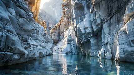 Wall Mural - Marble canyon with steep cliffs and deep gorges