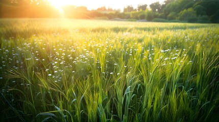 Wall Mural - An oat field in the early morning img