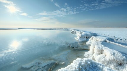 Wall Mural - A salt water lake surrounded by white salt picture