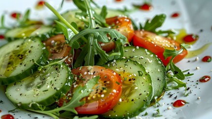 Poster - Avocado salad with slices of fresh cucumbers cherry picture