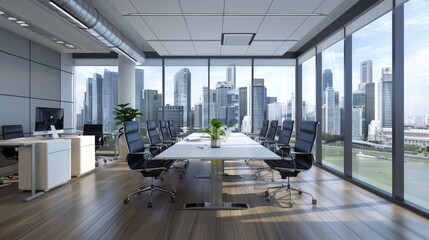 Wall Mural - Modern Office with City Skyline View