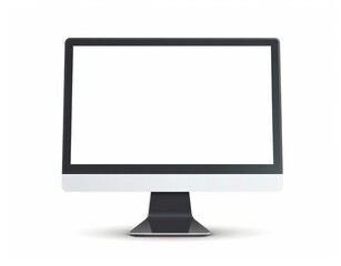 A computer monitor is turned off and has a white background. The screen is empty and there is no content on it