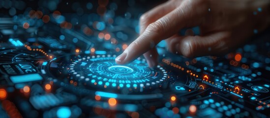 Wall Mural - Fingertip Touching a Futuristic Interface