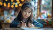 © zenith - A young girl is sitting at a table writing in a notebook