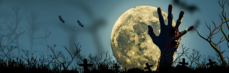 Canvas Print - halloween zombie hand in front of full moon