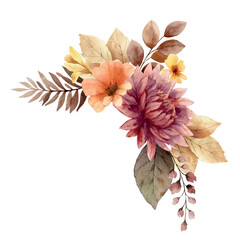 Wall Mural - autumn vector floral illustration clipart. fall bouquet. burnt orange, burgundy and terracotta flowe