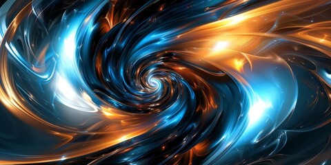 Wall Mural - Dynamic abstract image showcasing swirling motion of blue and orange light waves in a mesmerizing pattern.