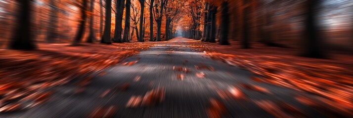 Wall Mural - perspective fast motion blur road passing  in autumn forest, backdrop	
