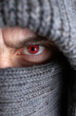 Sticker - Mysterious red eye peeking through grey scarf