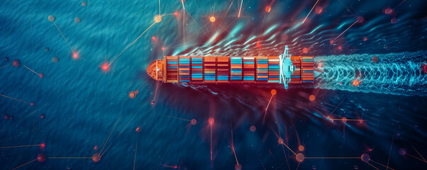 Wall Mural - Container vessel with cargo sailing on the ocean. Shipment of goods, logistics concept.