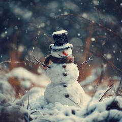 Canvas Print - Whimsical snowman in winter wonderland