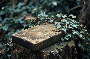 Sticker - Weathered wooden block in forest