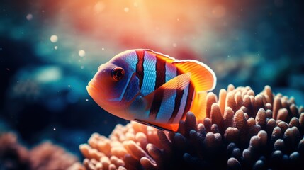 Poster - Vibrant tropical fish swimming in coral reef