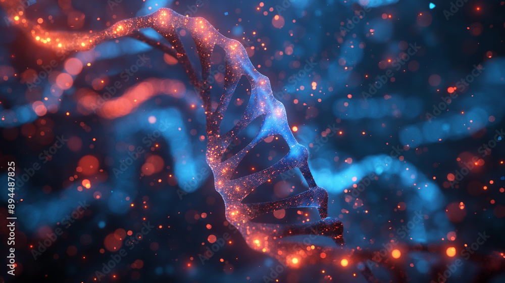 Futuristic science wallpaper with a blue backdrop, highlighting DNA and ...