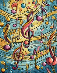  A colorful drawing of musical notes and symbols
