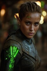 Poster - Futuristic sci-fi warrior with glowing green armor