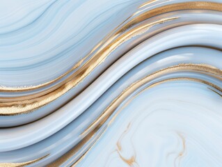 Poster - abstract wavy lines and gold accents on blue background