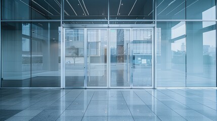  Vacant office building glass door with blank area