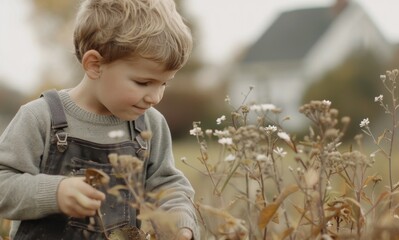 Young Boy Exploring Wildflowers