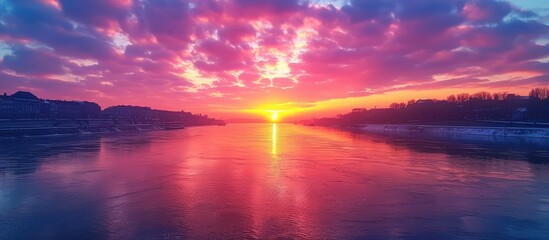 Wall Mural - Vibrant Sunset Over Cityscape