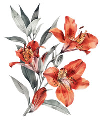 Wall Mural - PNG Vibrant lilies botanical watercolor illustration