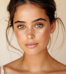 Wall Mural - Closeup of Woman's Face With Golden Makeup