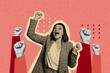 © deagreez - Composite artwork collage image picture of girl people arms raise fists isolated on creative background