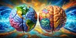 © Adisorn - Two brains in a competitive stance, surrounded by a vibrant world map, symbolizing the clash of global ideas and intellectual superiority on a planetary scale.