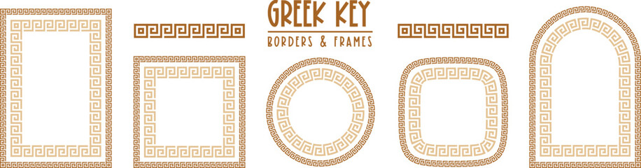 Wall Mural - Greek key pattern, seamless borders collection. Decorative ancient meander, greece border ornament set with repeated geometric motif. Vector EPS10.