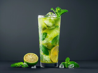 Sticker - Refreshing Green Mint Lime Cocktail With Ice in Tall Glass