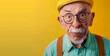 © john - Headshot portrait of quirky elderly man with eccentric style wearing suspenders, colorful background
