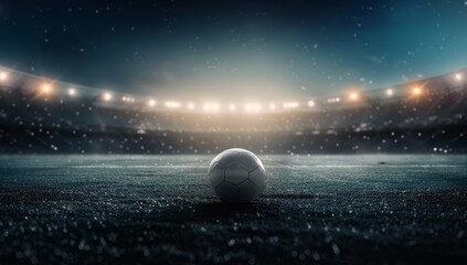 Wall Mural - Soccer Ball On A Night Stadium Field