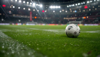 Wall Mural - Soccer Ball On A Night Stadium Field