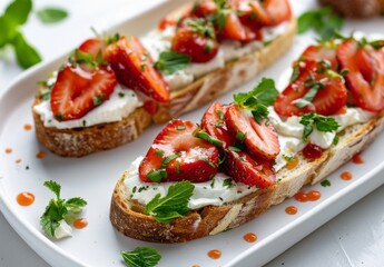 Wall Mural - Strawberry, Ricotta, and Mint Bruschetta