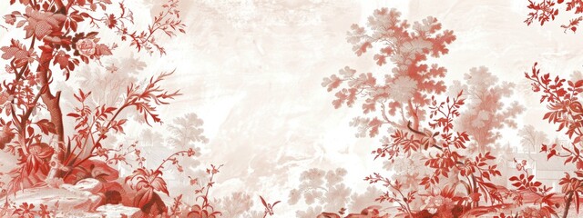 Wall Mural - Autumn floral pattern white and light red.