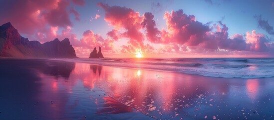 Wall Mural - Pink Sunset over the Ocean