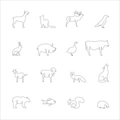 Sticker - Farm and Forest Animals One Continuous Line Drawing Sign Emblem Icon Set Include of Sheep, Rabbit and Cow. Vector illustration of Simple Linear Style