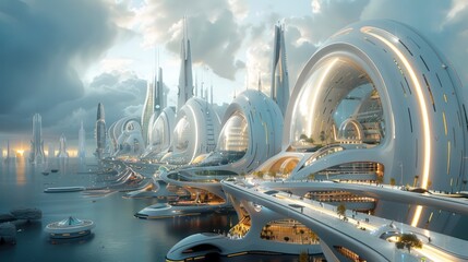 Wall Mural - Futuristic city with integrated multi-modal transport systems, demonstrating the potential of smart urban planning