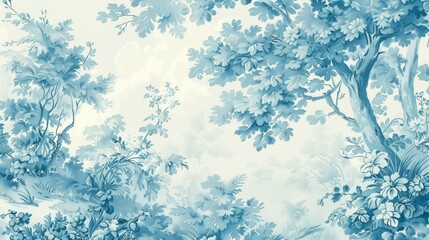 Wall Mural - Autumn floral pattern white and light blue.