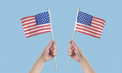 4th of July, Independence day celebration, hands with USA flags