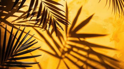 Poster - Shadows of palm leaves on yellow backdrop