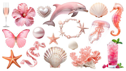 Poster - PNG Pink Summer element set, transparent background