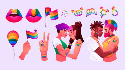 Canvas Print - Gradient pride month element set collection with characters and symbols