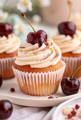 Poster - Cherry Topped Cupcakes on Plate