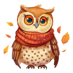 Wall Mural - autumn owl with a scarf