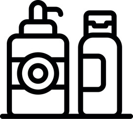 Canvas Print - Simple line drawing of body lotion and shower gel bottles standing on shelf in bathroom, concept of self care routine