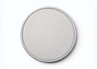 isolated rounded embroidered patch mockup with clear circular stitches on a blank white background, 