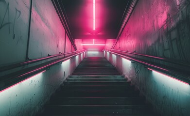 Poster - Neon Lights in Urban Underpass